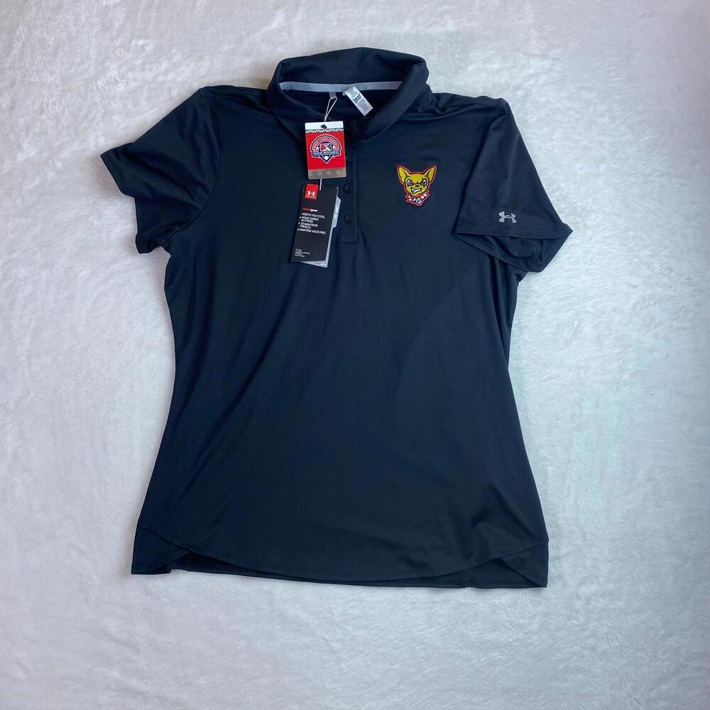 Under Armour Golf Shirt Polo Womens XL Black Chihuahua Minor League Baseball